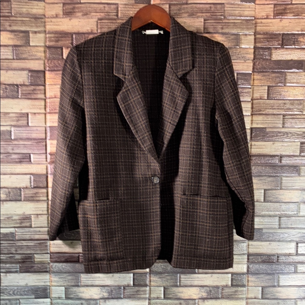 Vintage Medium Petite Sophisticate Brown Blazer Classic Wool Blend